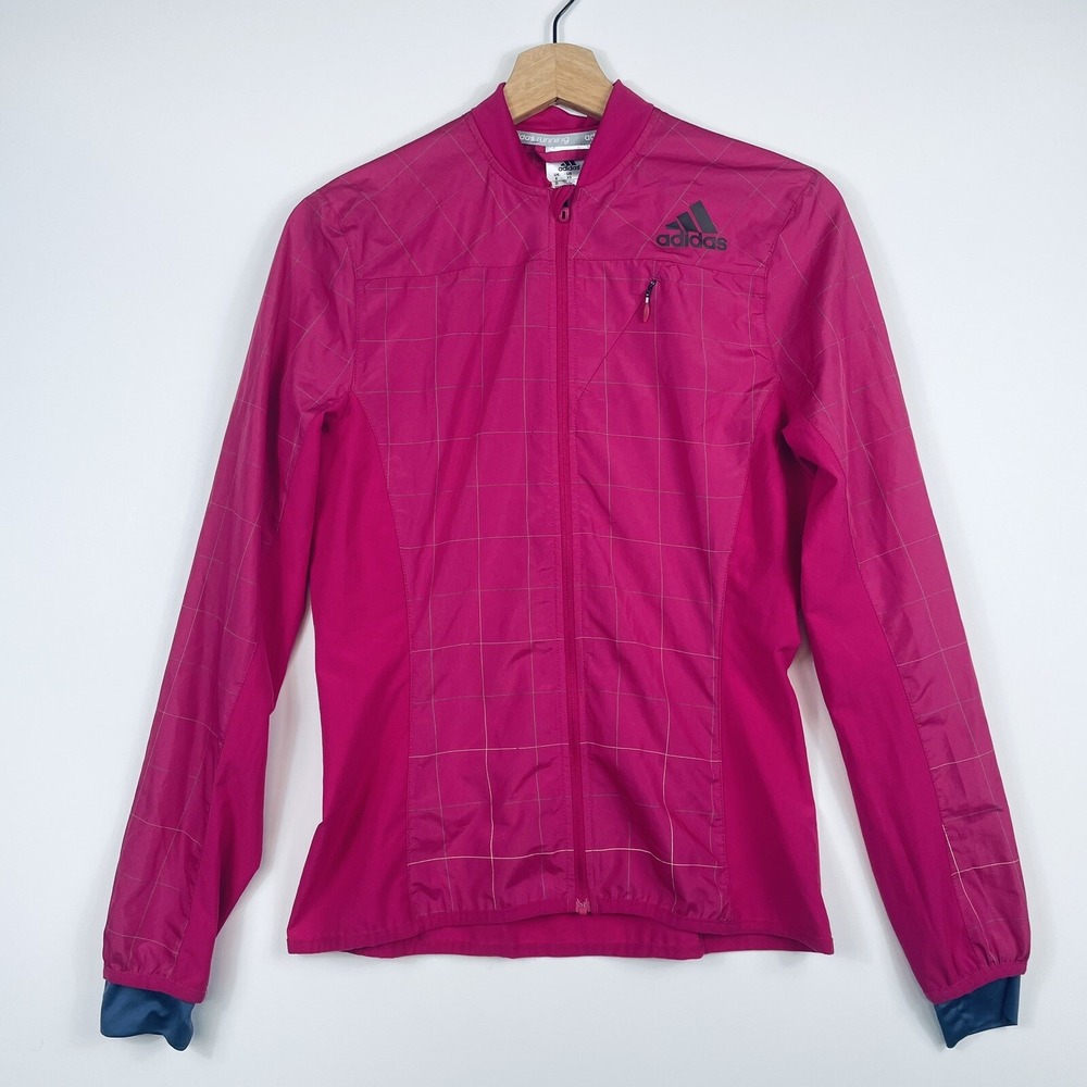 Adidas Running Jacket Womens XS Pink Grid Windbreaker Full Zip Gorpcore Sporty